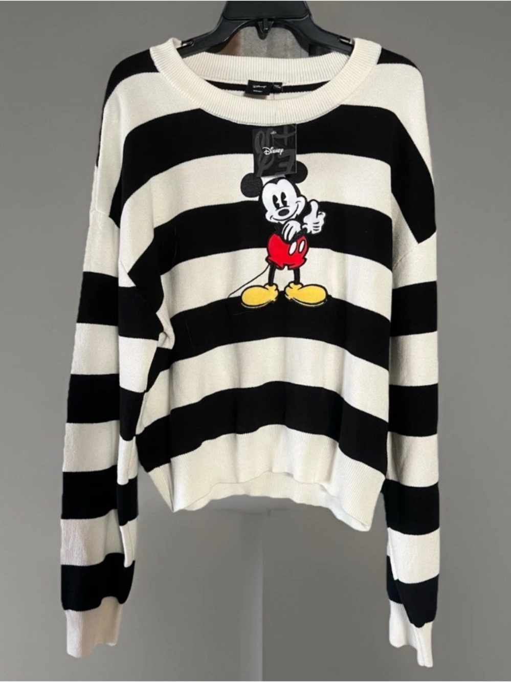 Disney Mickey Mouse Stripe Sweater Women's XL Thumbs-Up Quality Thickness NWT